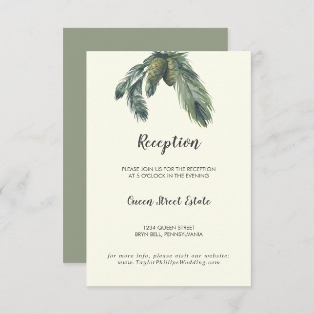 Winter Greenery | Ivory Wedding Reception  Enclosure Card (Front/Back)