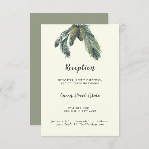 Winter Greenery  Ivory Wedding Reception  Enclosure Card