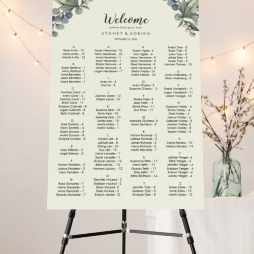 Winter Greenery  Ivory Wedding Seating Chart  Foam Board