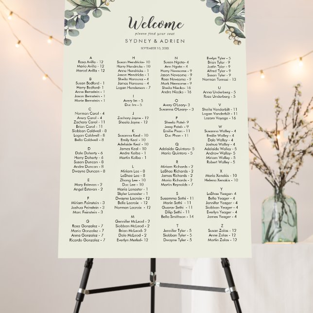 Winter Greenery | Ivory Wedding Seating Chart  Foam Board (In Situ (Stand))