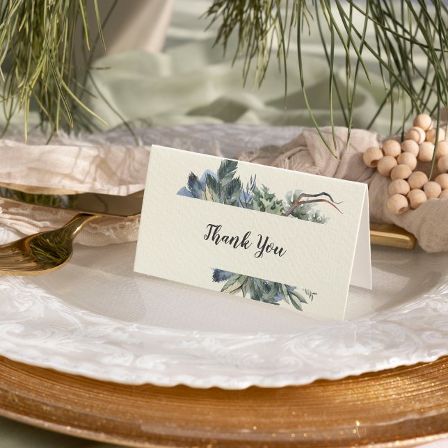 Winter Greenery | Ivory Wedding Thank You Card (Creator Uploaded)