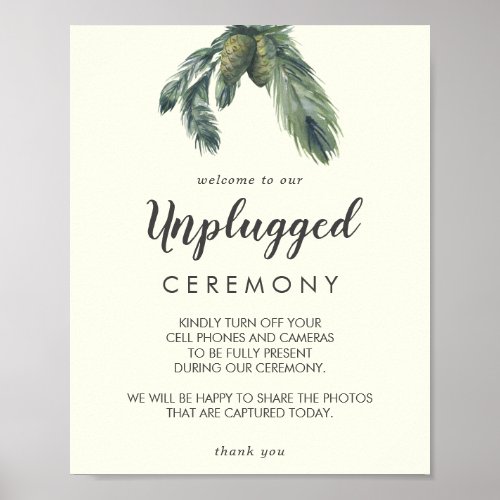 Winter GreeneryIvory Wedding Unplugged Ceremony Poster
