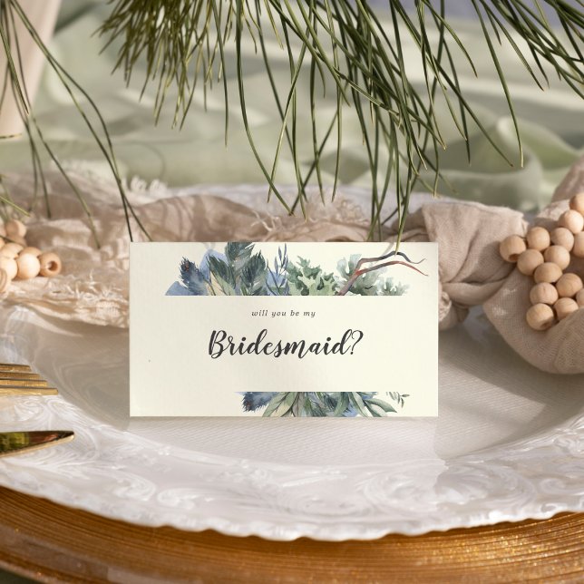 Winter Greenery | Ivory Will You Be My Bridesmaid  Note Card (Creator Uploaded)