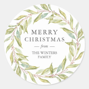 Winter Greenery Leaves Wreath Christmas Classic Round Sticker