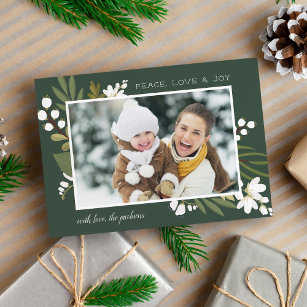Winter Greenery   Love & Joy Photo Holiday Card