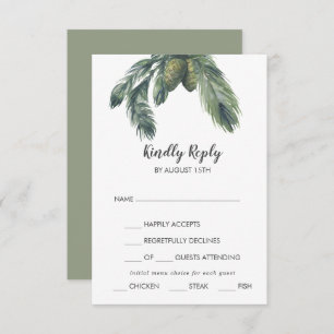 Winter Greenery Menu Choice Wedding RSVP Card