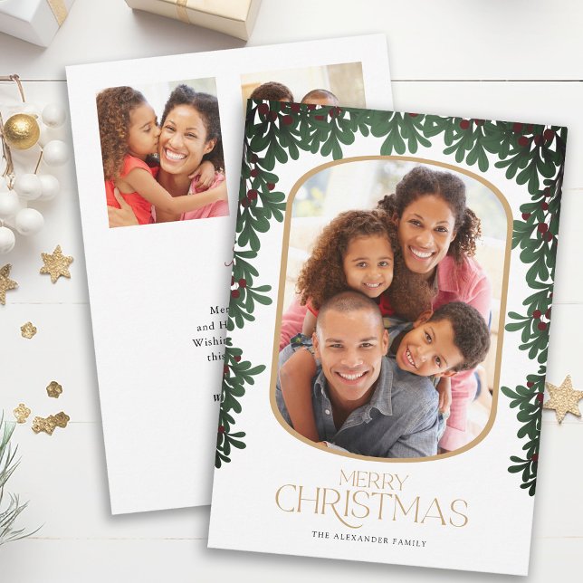 Winter Greenery Mistletoe 3 Photos Christmas Holiday Card (Creator Uploaded)