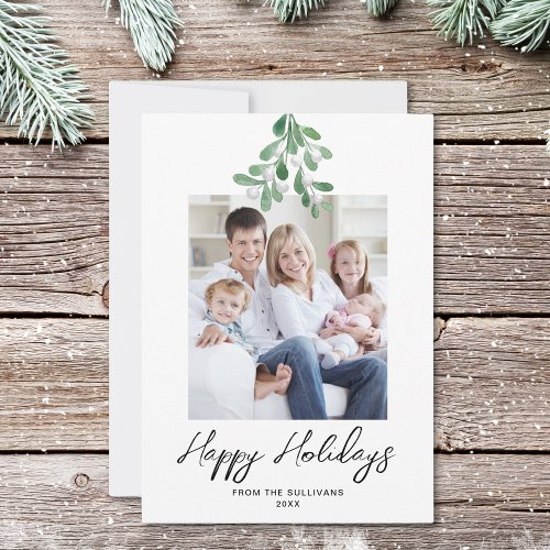 Winter Greenery Mistletoe Happy Holidays Photo Holiday Card
