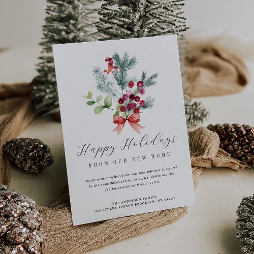 winter greenery  moving announcement card