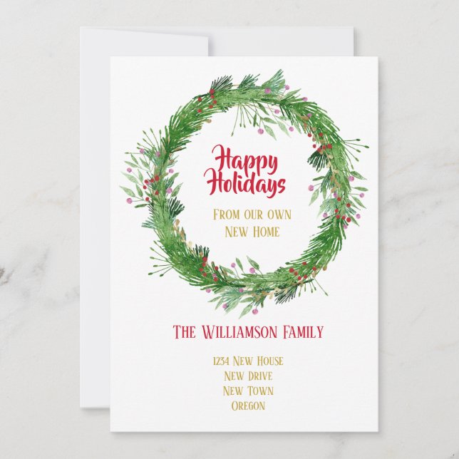 Winter Greenery  New Home Happy Holidays Holiday Card (Front)