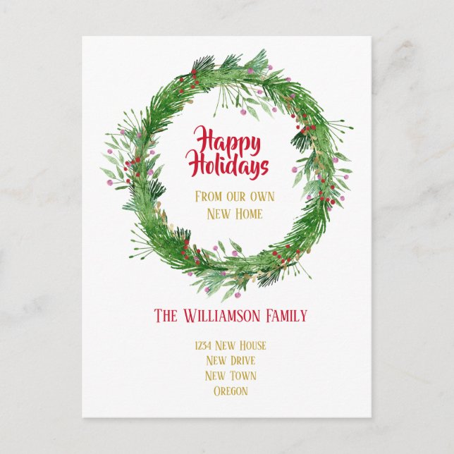 Winter Greenery  New Home Happy Holidays Postcard (Front)