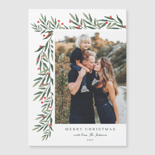 Winter Greenery Photo Christmas Magnetic Card
