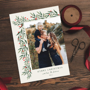 Winter Greenery Photo Christmas Magnetic Card