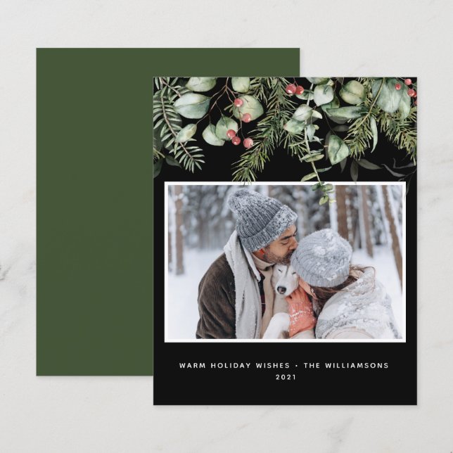 Winter Greenery | Photo Photo Budget Holiday Card  (Front/Back)