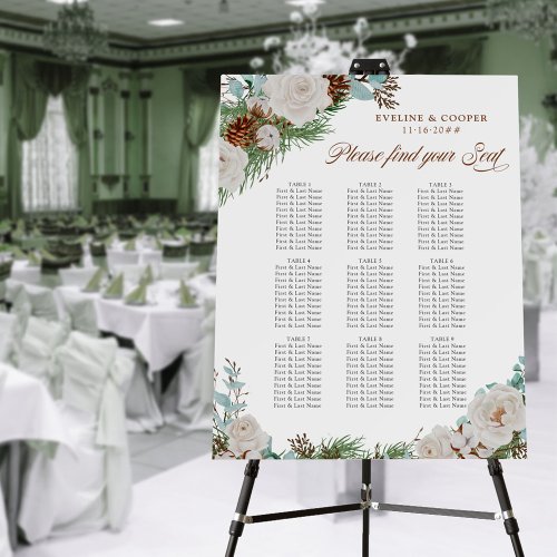 Winter Greenery Pine 9 Table Wedding Seating Chart Foam Board