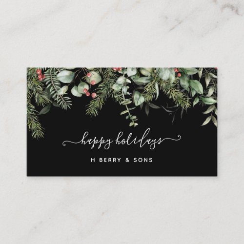 Winter Greenery Pine and Berries Holiday  Business Business Card