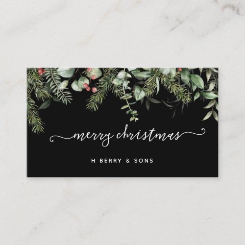 Winter Greenery Pine and Berries Holiday  Business Card