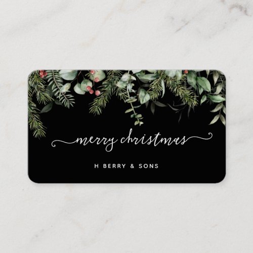 Winter Greenery Pine and Berries Holiday  Business Card