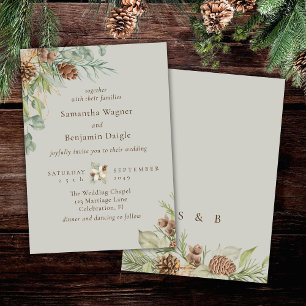 Winter Greenery Pine Beige Elegant Wedding Invitation