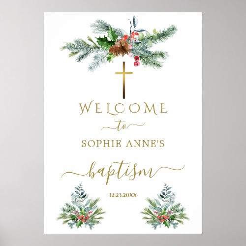 Winter Greenery Pine Berry Welcome Baptism Sign