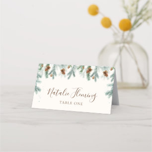 Winter Greenery Pine Branches Cones Wedding Place Card