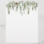 Winter Greenery Pine Cone Snow Letterhead<br><div class="desc">Winter pine branches covered in snow with cone. On the reverse side - pine branchlet and red berry twig.</div>