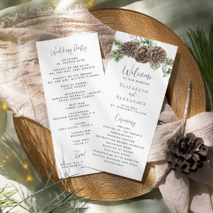 Winter Greenery Pine Cone Wedding Program