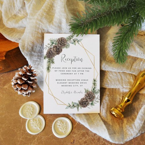 Winter Greenery Pine Cone Wedding Reception Enclosure Card