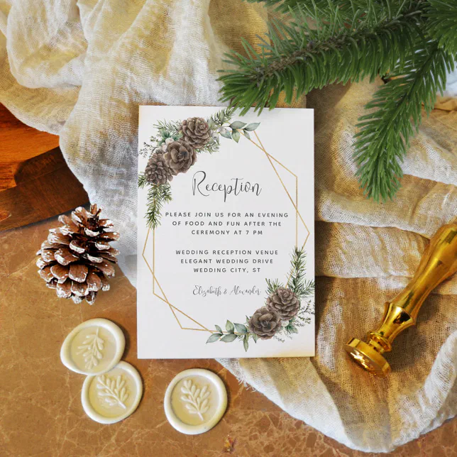 Winter Greenery Pine Cone Wedding Reception Enclosure Card | Zazzle