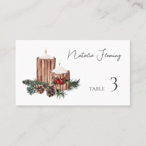 Winter Greenery Pine Cones Candle Red Berry Place Card