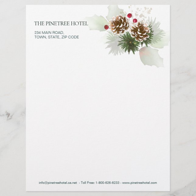 Winter Greenery Pine Red Berry Letterhead (Front)
