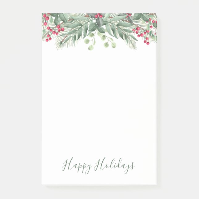 Winter Greenery Pine Red Berry Post-it Notes (Front)