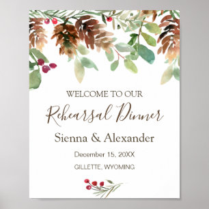 Winter Greenery Pine Rehearsal Dinner Welcome Sign