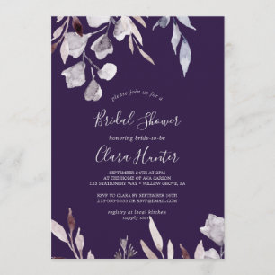 Winter Greenery Plum Bridal Shower Invitation