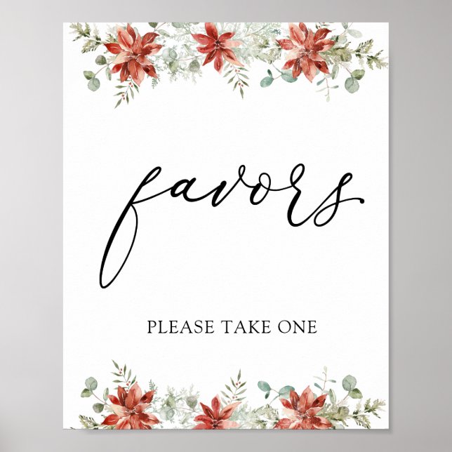 Winter Greenery Poinsettias Favors Sign (Front)