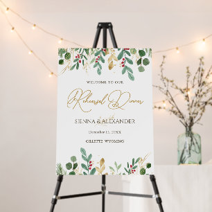 Winter Greenery Red Berry Rehearsal Dinner Welcome Foam Board