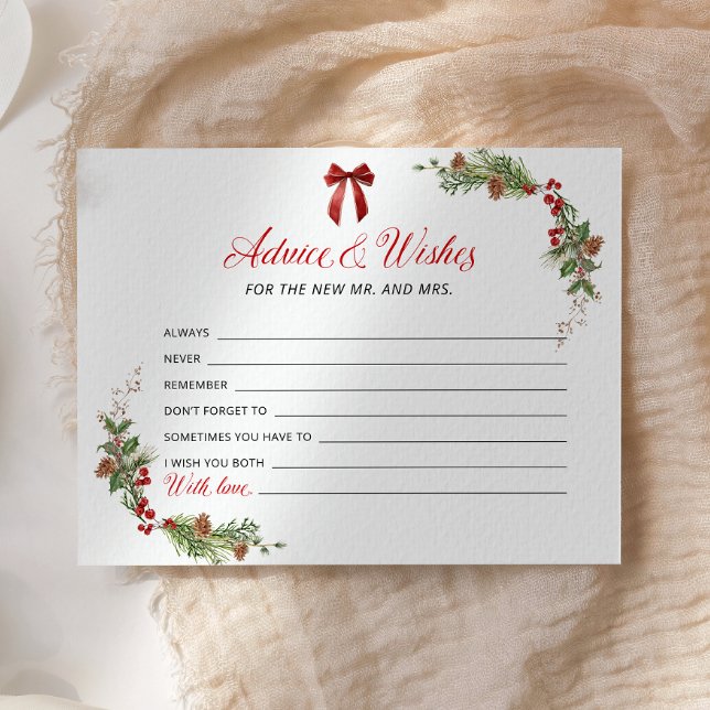 Winter Greenery Red Bow Advice and Wishes card (Creator Uploaded)