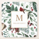 winter greenery red cardinal holiday monogram square paper coaster winter greenery red cardinal holiday monogram square paper coaster
