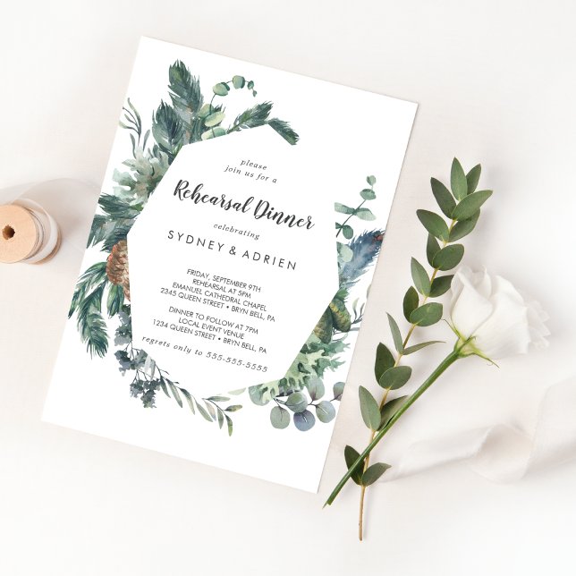 Winter Greenery Rehearsal Dinner Invitation (Creator Uploaded)