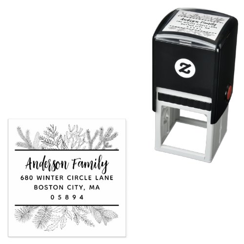 Winter Greenery Return Address Self_inking Stamp