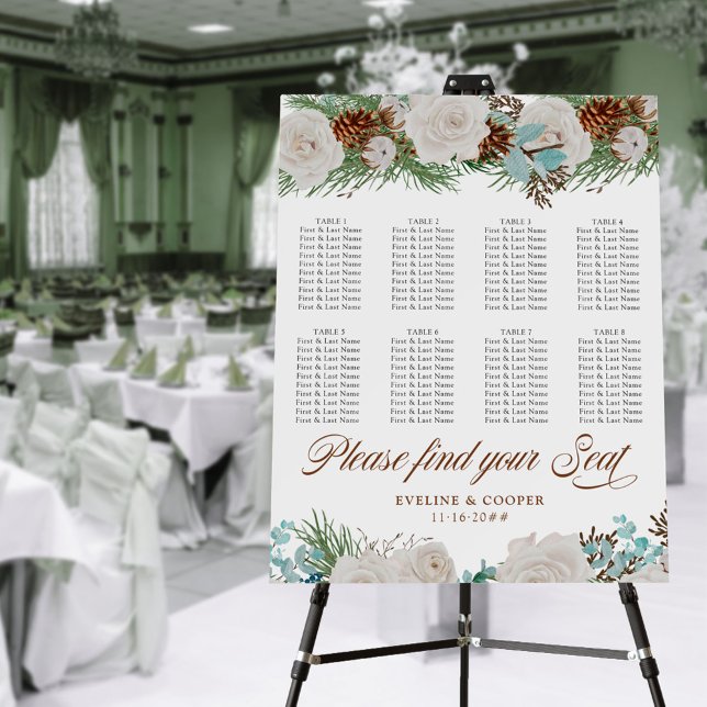 Winter Greenery Rose and Pine Cone 8 Table Wedding Foam Board (Creator Uploaded)