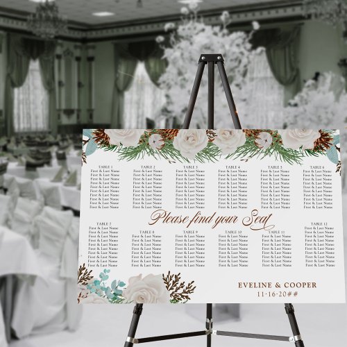 Winter Greenery Rose Pine Cone 12 Table Wedding Foam Board