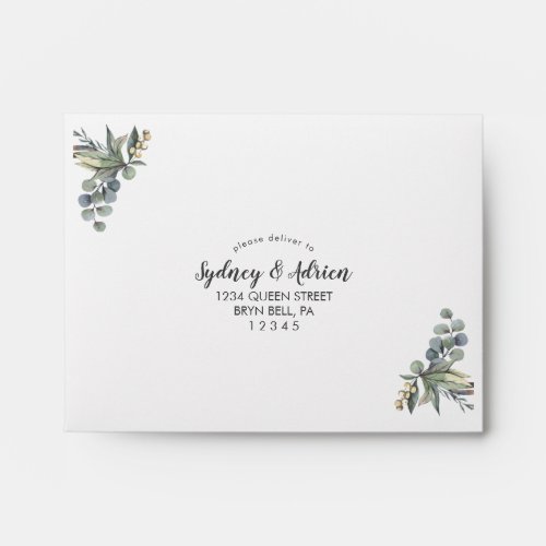 Winter Greenery Self_Addressed Wedding RSVP Envelope