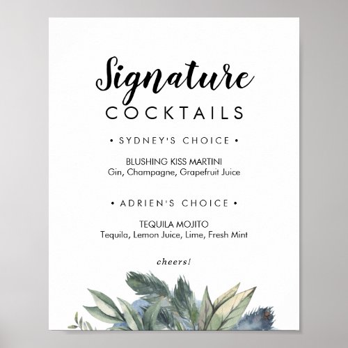 Winter Greenery Signature Cocktails Sign