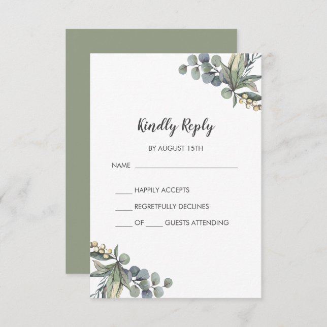 Winter Greenery Simple Wedding RSVP Card (Front/Back)