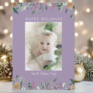 Winter Greenery Snow-Overlay Photo Holiday Card