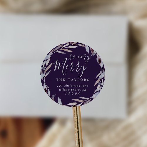 Winter Greenery So Very Merry Address Envelope Classic Round Sticker