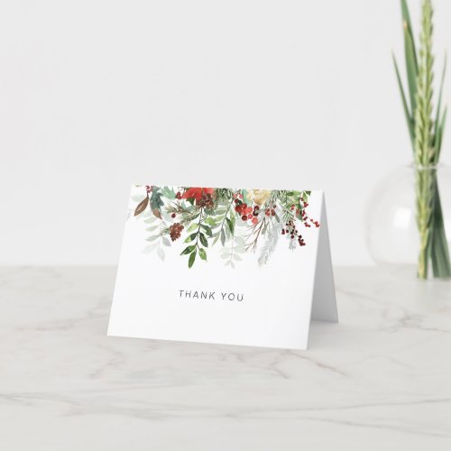 Winter Greenery Thank You Folded Note Card