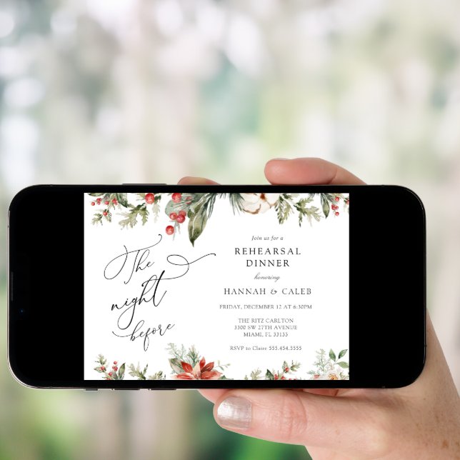 Winter Greenery The Night Before Rehearsal Dinner Invitation (Front Digital)