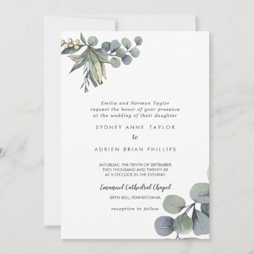 Winter Greenery Traditional Wedding Invitation | Zazzle